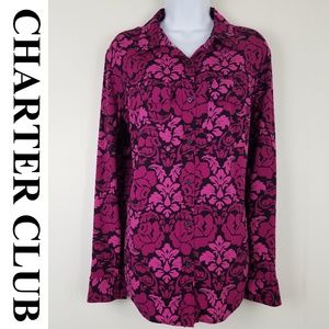 CHARTER CLUB SILKY DAMASK FLORAL PRINT BLOUSE